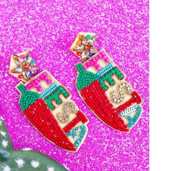 NWT BOUTIQUE FIESTA PEPPER SEED BEAD EARRINGS Perfect for CINCO de MAYO - Picture 1 of 1
